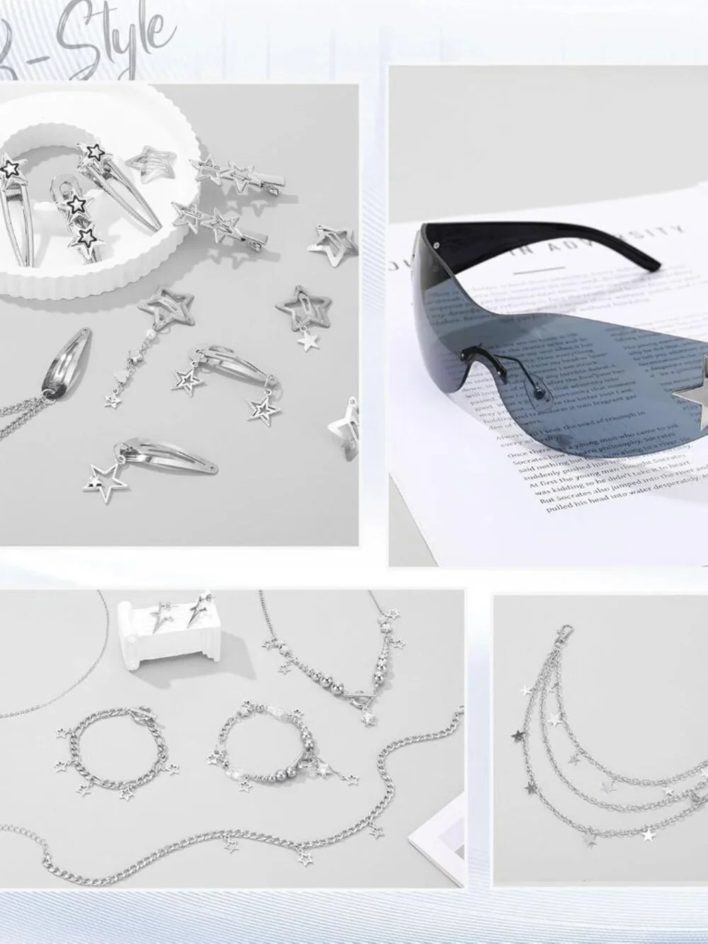 23pcs for Women Included Star Earrings Layered Pants Chain Sunglasses Hair Clips - Picture 3 of 8
